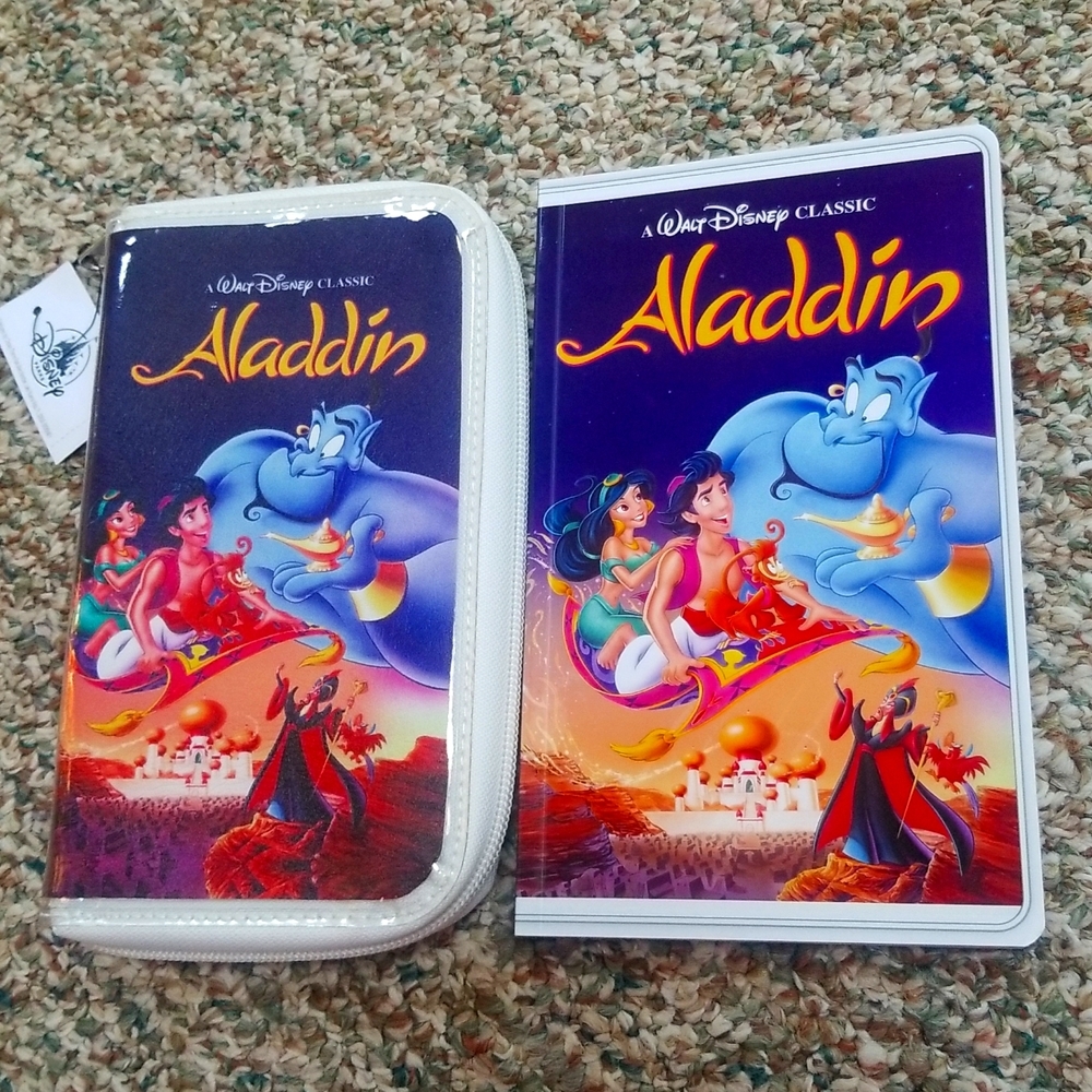 Disney Wallet Journal Set NEW Aladdin Parks Collectibles 90s Theme VHS